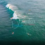 Aerial view of surfers near Hikkaduwa beach. Hikkaduwa, Sri Lanka.