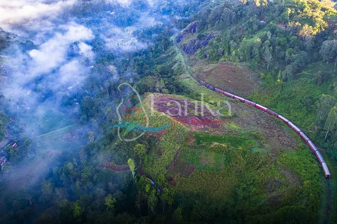 Train from Ella to Kandy in mountains